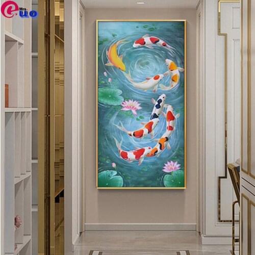 5D DIY Diamond Embroidery Koi Fish Carp Lotus Pond Pictures Full Round/Square Diamond Painting Animals Mosaic Kit Wall Art