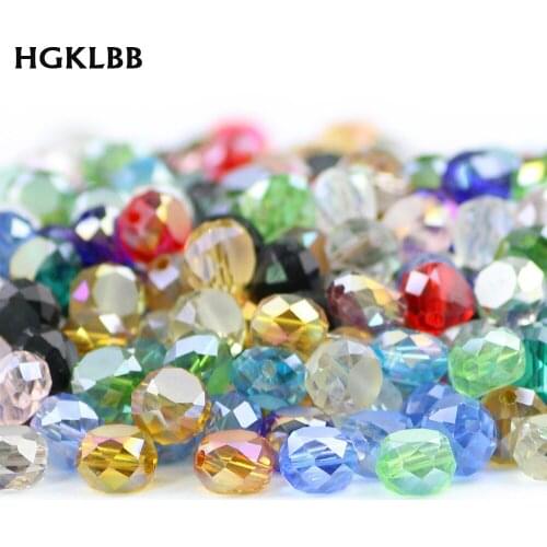 HGKLBB 50pcs Bread shape Austrian crystal beads 5*8mm Matte glass Flat Round Loose beads for jewelry making bracelet Accessories