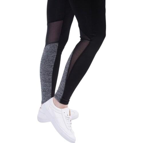 Quick Drying Mesh Stitching Breathable Slim Yoga Pants Calf Gray Sports Leggings
