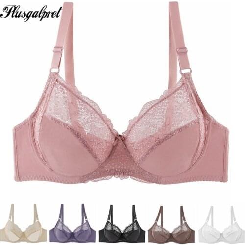 Plusgalpret Full Cup Breast Cover Brassiere Ultrathin Underwear Plus Size C D E Cup Lace Womens Bra Sexy Lingerie for Ladies