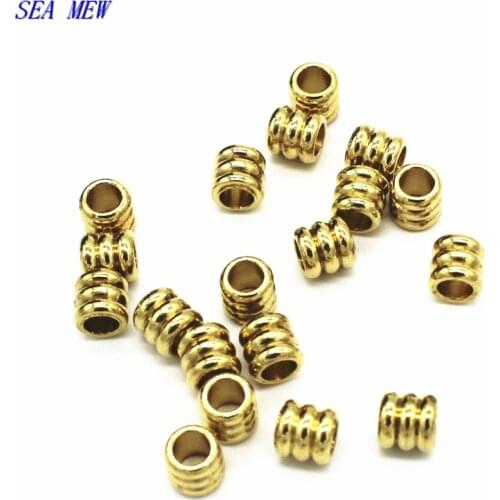 SEA MEW 100 PCS 5mm*4.9mm Metal Raw Brass Nepal Spacer Beads 3mm Hole Beads Tube Beads DIY Parts For Jewelry Making
