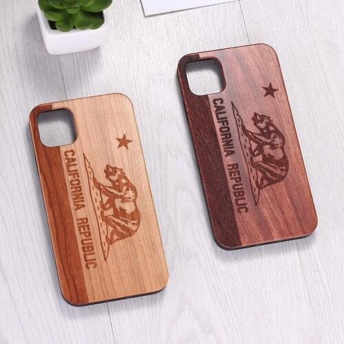 California Republic Bear Real Wood Phone Case Coque Funda For iPhone 6 6S 6Plus 7 7Plus 8 8Plus X XR XS Max 11 Pro Max