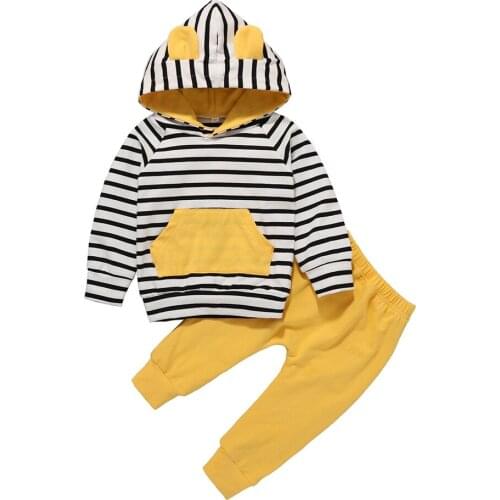 Baby Girls Hoodies Set Boys Hooded Sweatshirt Newborn Pants Girl Striped Long Sleeve hoodie Clothes Set for Infant Kids