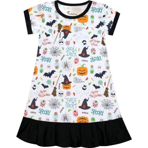 Kids Pumpkins Halloween Party Dresses Baby Girls Cartoon Printing Pajamas Gown Toddlers Night Dress for 2-10Y Girl Clothing
