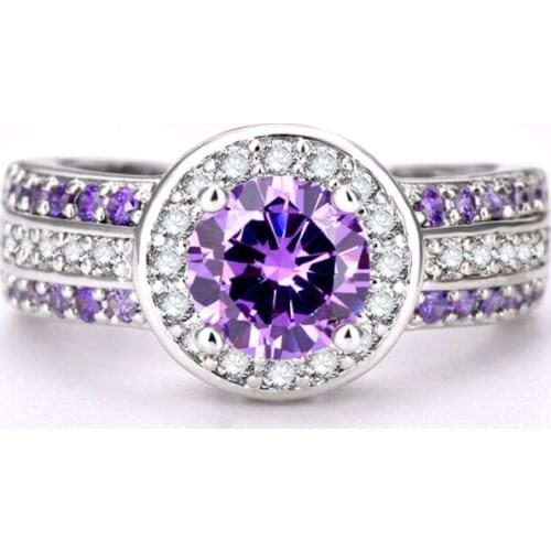 Garilina Fashion jewelry Purple and white Austrian Crystals silver color ring for womens Anniversary Wedding Gift AR2260