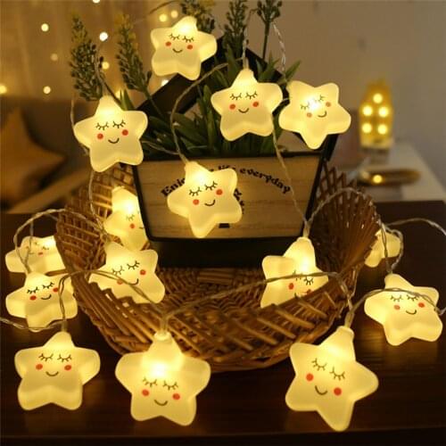 2pcs 20Led Cute Star String Lights Fairy Garland Battery Powered Christmas lights for Home Bedroom New Year Holiday Decoration