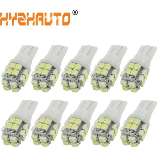 HYZHAUTO 10Pcs T10 LED Car Lights 194 168 W5W 3528 20-SMD Bulbs White 6500K Auto LED Dome Door Clearance Position Lamp 12V