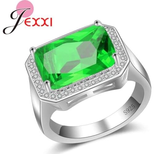 Big Square Shape Green Cubic Zirconia Prong Setting Rings 925 Sterling Silver Mothers Best Gift Women Party Jewelry