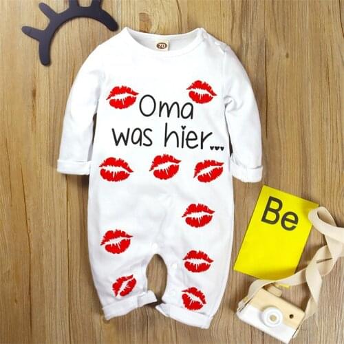 Newborn Romper Toddler Baby Boys Girls Long Sleeves Fashion Solid Big Sexy Lip Letter Print Romper Jumpsuit For 0-18m Baby