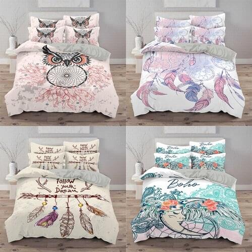 3d Dreamcatcher Bedding Set Cartoon Duvet Cover Feathers White Comforter Bed Cover Set Housse De Couette Bedclothes 2/3pcs