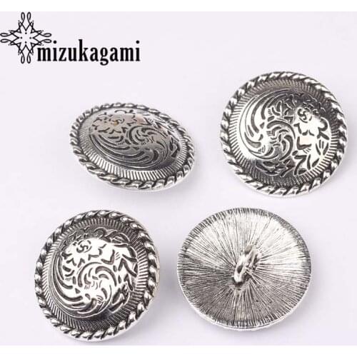 Retro Zinc Alloy Round Silver CONCHO Buttons Flowers Charms Pendant 3pcs/lot 30MM For DIY Making Accessories