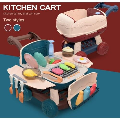 Kitchen Set ChildrenS Play House Shopping Cart Simulation Cooking Toy Sound And Light Barbecue Cart Girl Doll House Holiday Gif
