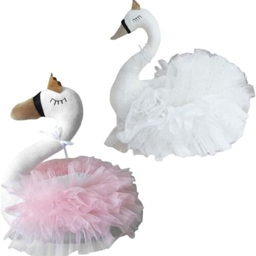 Cute Swan Stuffed Animal Toy Soft Gauze Pillow Baby Sleeping Doll Birthday Gifts Kids Room Decoration