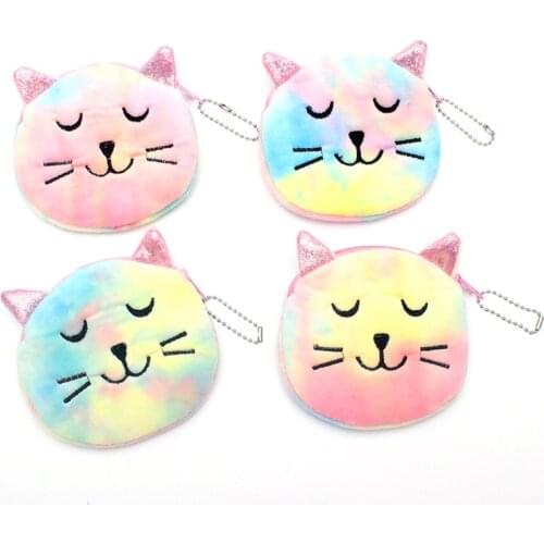 Cute Color Gradient Cats Animals Children coin purses kids Plush Coin Bag ladies small wallet bag women handbag Card Holders