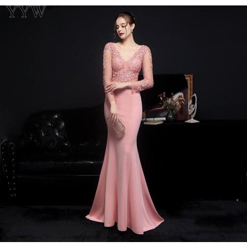 Fashion V Neck Elegant Evening Dresses Long 2021 Women Sexy Backless Bodycon Mermaid Prom Gowns Party Dress Femme Vestidos
