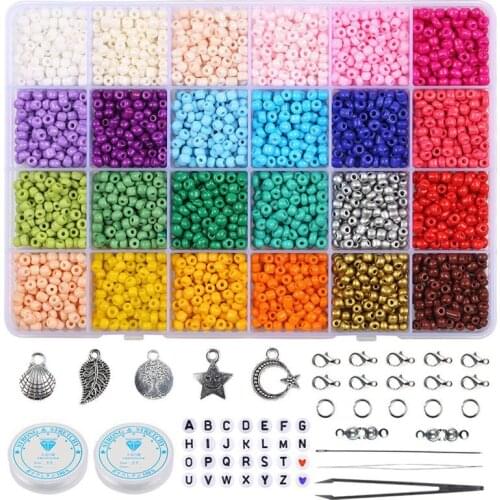5000Pcs Round English Letter Beads Child Handmade DIY Glass Seed and Alphabet Beads Kit for Name Bracelets Jewelry Making Craft