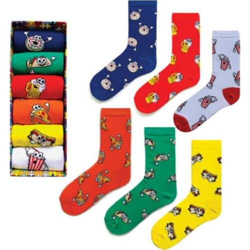 6'lı Merry Patterned Stockings Colorful Fast Food Socks Box 80 of Cotton, 18 of Polyamide 2 Elastane 2021 Trend Style Fashion New Model Colorful Joyful Patterned Embroidered Socks, Useful And Quality 6 Pieces