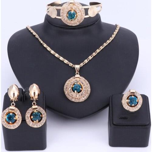 OUHE Women Jewelry Sets Gold Color Alloy Statement Hollow Necklace African Beads Imitation Crystal Wedding Party Accessories