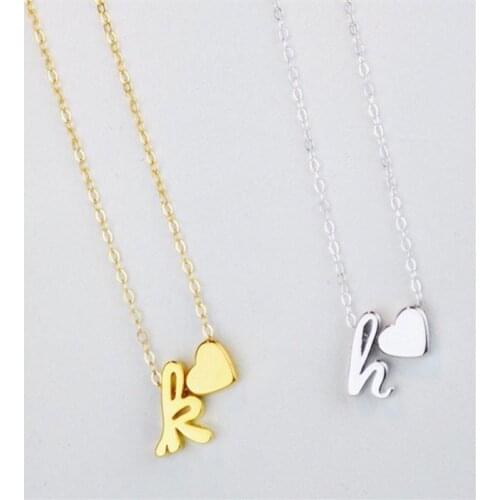 Stainless SteelInitial Necklace,LOVE Tiny gold Letter & heart Cursive letter Necklace Wedding Minimalist Girl woman Valentines