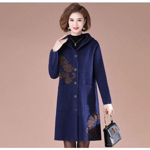 Fashion Mother Blends Woolen Coat Mid-Long Jacket 2021 New Autumn Middle Aged And Elderly Womens Hoody Outcoat Button Trench