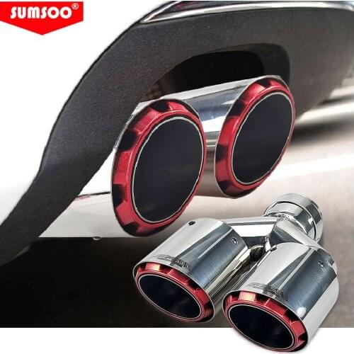 Genuine SUMSOO new style Double-Outlet silver stainless steel +red plated Car Decoration Exhaust Pipe