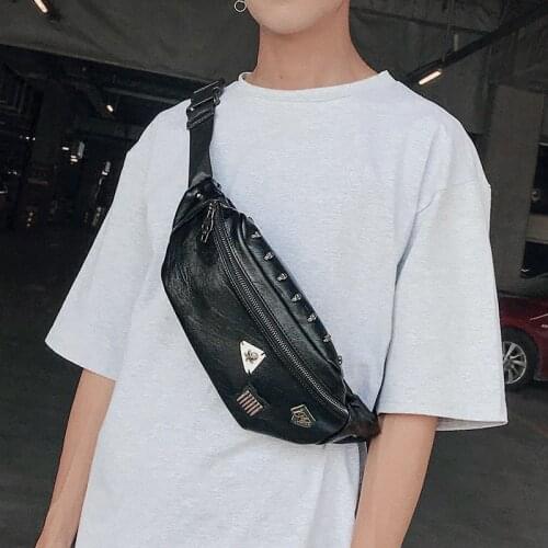 Casual Fashion Waist Bag Soft PU Leather Mens Chest Bag Belt Fanny Pack Male Cycling Small Shoulder Crossbody Banana Bum Bag