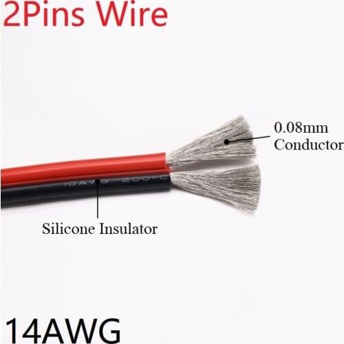 Silicone Rubber 2pins Wire 14AWG Extra Soft Insulated Double Core High Temperature Electric Cable Copper LED Lamp Line Black Red