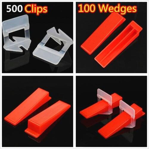 600pcs Plastic Ceramic Tile Leveling System, 500 Clips + 100 Wedges, Floor Tools