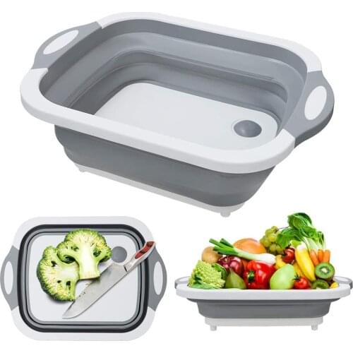 Folding Cutting Board Multifunctional Collapsible Sink Drain Basket Washable Vegetables Strainer Kitchen Storage Organizer
