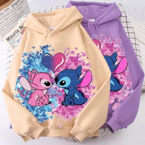 Disney Stitch Hoodies Couple before and after printing Cute Kawaii Casua Kawaii Casual Tops Print Hooded Sweatshirt Long Sleeves