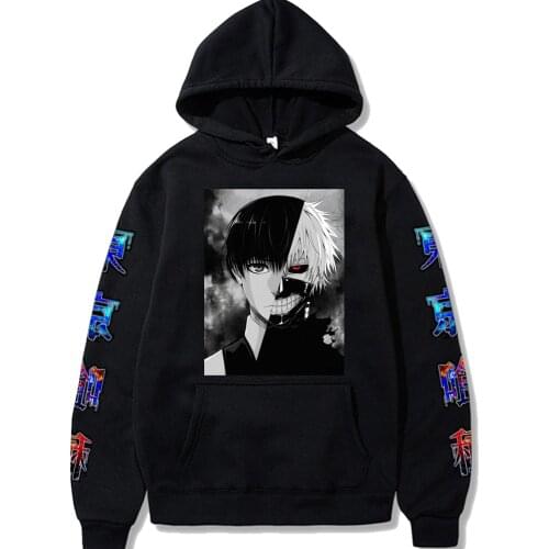 Harajuku Tokyo Ghoul Unisex Hoodies Japanese Anime Kaneki Printed Mens Hoodie Streetwear Casual Sweatshirts
