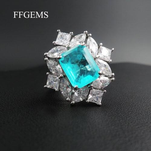 FFGems Vintage 925 Sterling Silver Paraiba Tourmaline Gemstone Wedding Engagement Diamonds big Rings Gift Fine Jewelry Wholesale