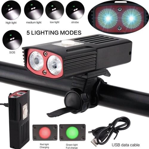 High quality Built-in Battery Bike Light Bicycle Headlights Power Bank Waterproof LED USB Rechargeable Cycling Flashlight