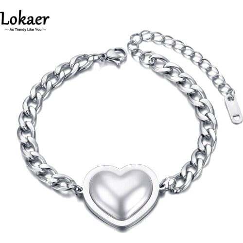 Lokaer Design Trendy Stainless Steel White Pearl Heart Charm Bracelet For Women Bohemia Party Chain Link Bracelet Jewelry B21099