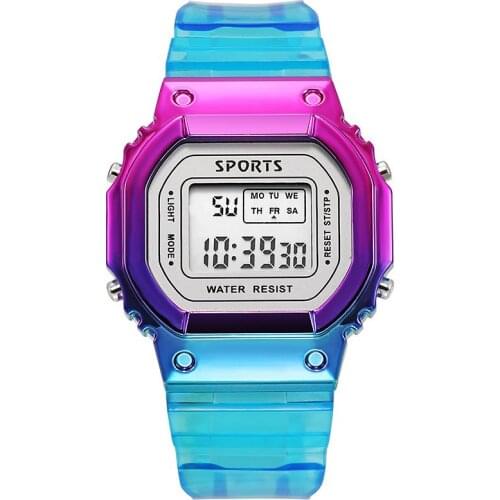 100pcs/Lot Fashion Sport Digital Students Watches Colorful Electroplating Wristwatch Casual Square Watch For Women Wholesale