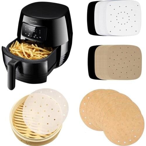 100Pc/Bag Air Fryer Steamer Liners Premium Perforated Wood Pulp Papers Non-Stick Steaming Basket Mat Baking Cooking Kitchen Tool