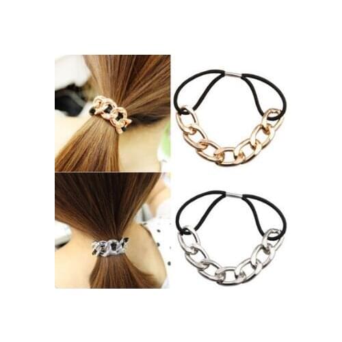 200pcs/lot DIY Simple Golden Sliver Metal Chain Rubber Bands Foreign Trade Joker Hair Bands Hair Styling Tools Accessory HA972