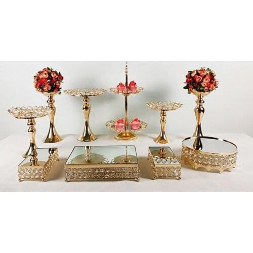 3pcs-11pcs crystal gold round Cupcake Holder Pastry Serving Platter Candy Bar Party Wedding Birthday Holidays