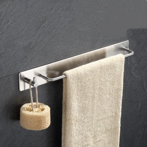 304 Stainless Steel Wall Mounted Towel Bar Rack Holder Rail Bathroom Rod Accessories Set Storage Shelf Organizer Hooks