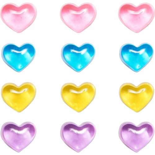 40Pcs Heart Flatback Resin Cabochons Mixed Color for DIY Earrings Jewelry Making Phone Decor