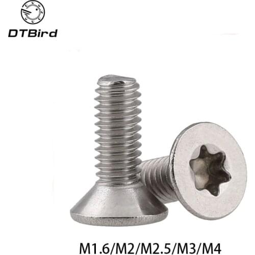 50Pcs ISO14581 GB2673 M1.6 M2 M2.5 M3 M4 Stainless Steel A2 Torx Countersunk Screw Six-Lobe Flat Head Machine Security Screws