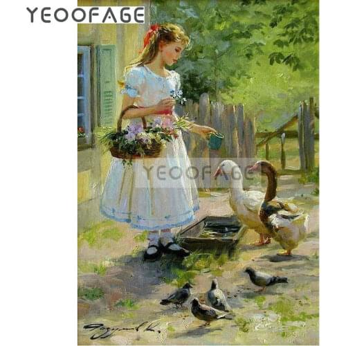 DIY 5D Diamond Embroidery French girl Pattern diamond Paintings cross stitch Goose picture Rhinestones Diamond Mosaic Kits