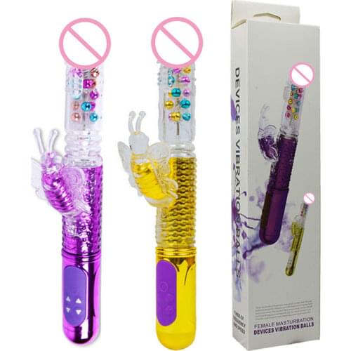 Butterfly Vibrator Dildo Telescopic Rotating Bead Rods USB Rechargeable Dual Vibration Wand G-spot Vibrators Sex Toys For Women