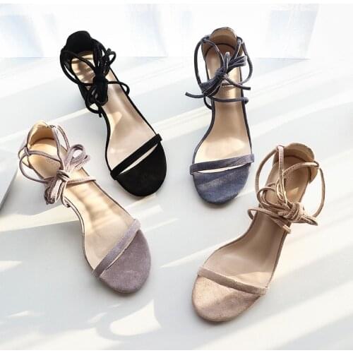 Women Sandals Suede 2019 Platform Lace 6.5CM Square heel Shoes For Women Heels Sandalias Summer Shoes Flock Sandals
