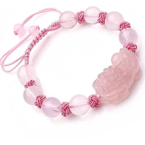 2019 New Pink Crystal PIXIU Bracelet New Design Bring Health Wealth Lucky Bracelet for Women Nautral Stone Beads Jewelry Female
