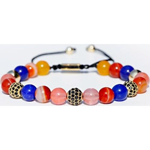 Round Black CZ Zircon Pave Weaving Bracelet Men Women Corful Natural Stone Beads Bracelet Homme Dropshipping