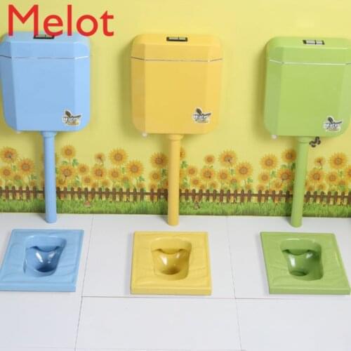 Kindergarten Toilet Ceramic Children Potty Chair Colorful Toilet Children Deodorant Squat Toilet with Cartoon Water Tank