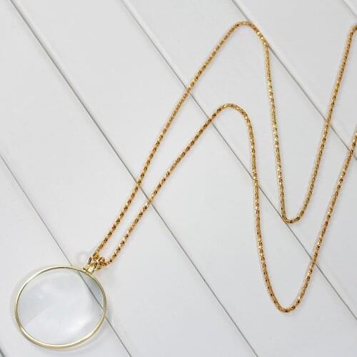 DoreenBeads 6X Magnifying Glass Necklace Lantern Chain Metal Gold color 82.5cm-90cm long, 1 Piece