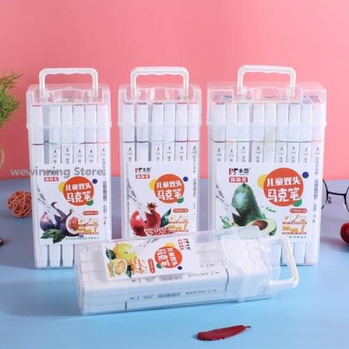Double-head fluorescent marker pen set WS-PD student color hand account drawing watercolor pen 12/18/24/36 colors