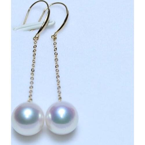 Exclusive design Fine Jewelry gorgeous pair of south sea round white pearl dangle earring 18k